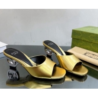 Sophisticated Gucci Interlocking G Leather Heel Slide Sandals 6cm Gold 127044