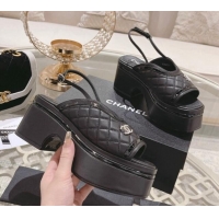 Best Grade Chanel Quilted Calfskin Platform Sandals 7.5cm Black 0126107
