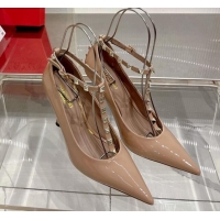 Purchase Valentino Roman Stud Pumps 10cm with Ankle Strap in Patent Leather Nude 227034