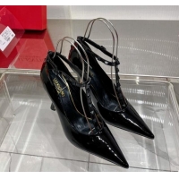 Grade Quality Valentino Roman Stud Pumps 10cm with Ankle Strap in Patent Leather Black 0227035