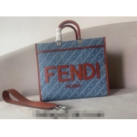 Cheapest Fendi Sunshine Medium Tote Bag Charm in Denim F8103 Light Blue 2023