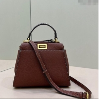 Promotional Fendi Peekaboo Mini Bag in Grained Leather and Snakeskin with Oversized topstitching 8551 Dark Brown 2023 to