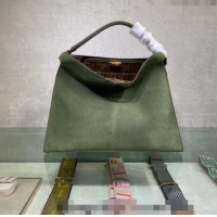 New Design Fendi Peekaboo Large Tote Bag in Suede with Strap F8085 Green 2024
