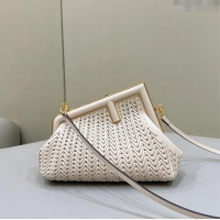 Super Quality Fendi First Small Bag in Interlaced Leather Camellia 80156 White 2024