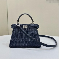 Top Quality Fendi Peekaboo ISeeU Petite Bag in Blue Interlaced Leather 80138S 2024 Top