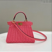 Top Quality Fendi Peekaboo ISeeU Petite Bag in Interlaced Leather 80138S Pink 2024 Top