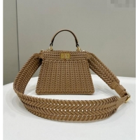 Top Quality Fendi Peekaboo ISeeU Petite Bag in Interlaced Leather 80138S Camel 2024 Top