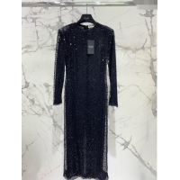 ​Super Quality Saint Laurent Sequins & Pearls Long Dress S030811 Black 2024