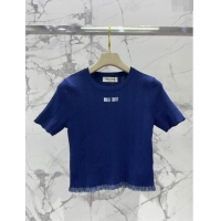 Affordable Price Miu Miu Knit T-shirt M11221 Blue 2024