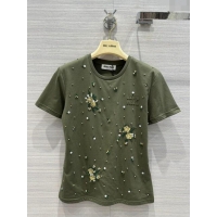 ​Well Crafted Miu Miu Crystal Cotton T-shirt M21954 Green 2024