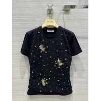 Best Price Miu Miu Crystal Cotton T-shirt M21955 Black 2024
