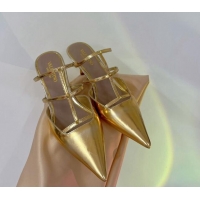Charming Valentino Rockstud Wispy Heel Mules 6cm in in Glazed Metallic Leather Gold 0227046