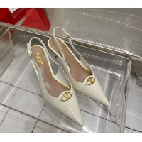 Low Price Valentino The Bold Edition VLogo Slingback Pumps 6cm in Patent Leather White 0227058