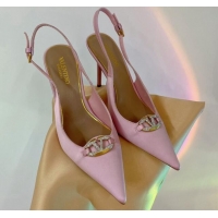 Popular Style Valentino The Bold Edition VLogo Slingback Pumps 9cm in Satin with Crystals Light Pink 0227063