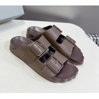 Good Looking Balenciaga Sunday Flat Slide Sandals in Calf Leather Grey 321135