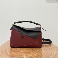 Trendy Design Loewe Small Puzzle Bag in Classic Calfskin 9311L Black/Burgundy 2023 TOP
