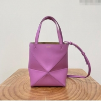 Promotional Loewe Mini Puzzle Fold Tote in Shiny Calfskin 9030L Purple Top