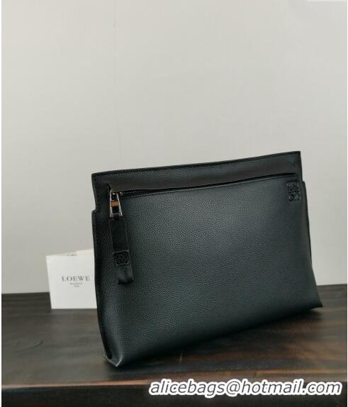 Famous Brand Loewe T Pouch in Grained Calfskin 3040 Black/Green 2024