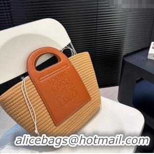 Trendy Design Loewe Raffia Straw Anagram Small Basket Bag 040203 Khaki 2024