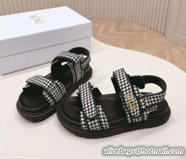 Perfect Dior Dioract Flat Strap Sandal in Black and White Houndstooth Embroidery 226059