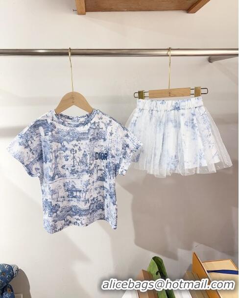 ​Well Crafted Dior T-shirt and Skirt D040309 Blue 2024 (Kids)