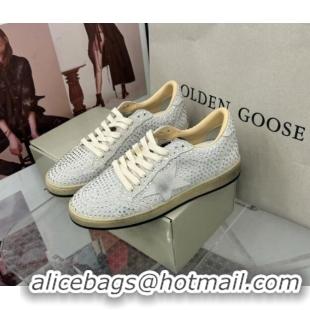 Luxury Golden Goose GGDB Ball Star Sneakers in Grey Suede Crystal Allover 328099