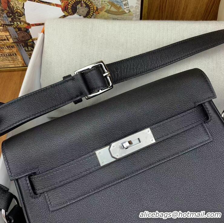 Top Grade Hermes Kelly Messenger Bag In Togo Leather H8700 Black Silver (Half Handmade)