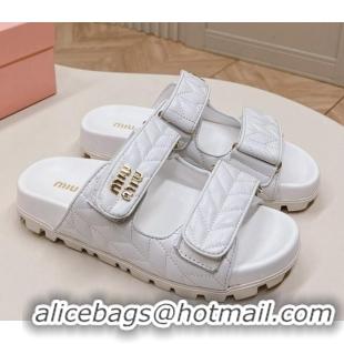 Grade Quality Miu Miu Nappa Leather Strap Flat Slide Sandals White 327065
