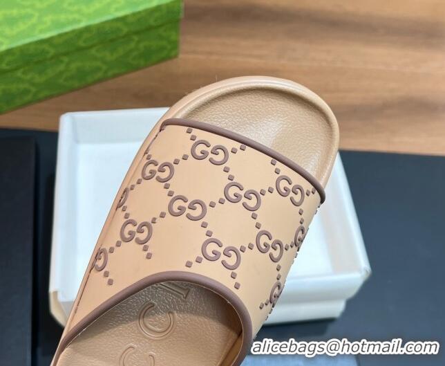 Shop Duplicate Gucci Rubber Platform Slide Sandals with Interlocking G Light Brown 319008