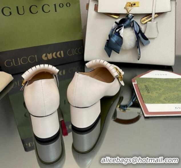 Stylish Gucci Leather Fringe Pumps 5cm White 319023