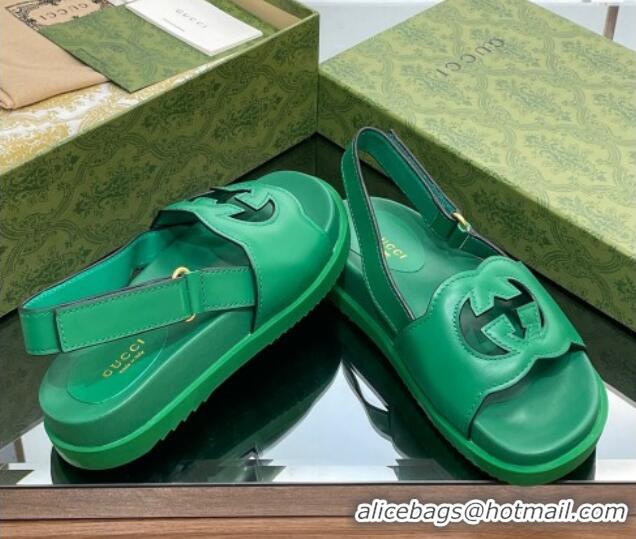 Buy Discount Gucci Leather Interlocking G Sandals Green 320004