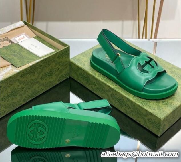 Buy Discount Gucci Leather Interlocking G Sandals Green 320004