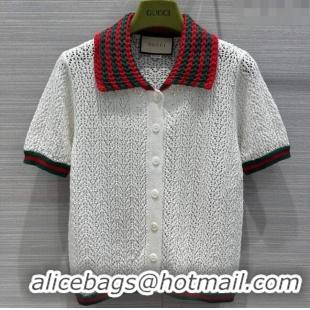 Famous Brand Gucci Knit Short-sleeved Sweater G041918 White 2024