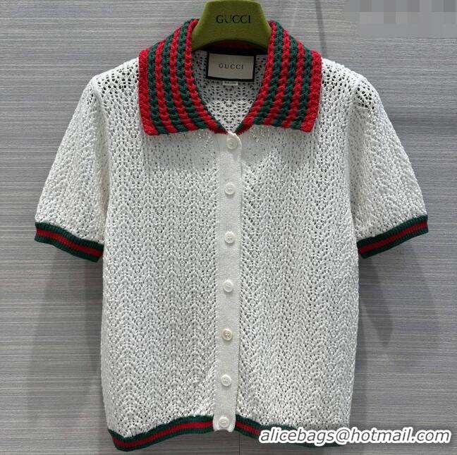 Famous Brand Gucci Knit Short-sleeved Sweater G041918 White 2024