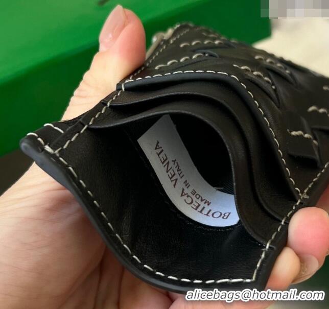 Good Product Bottega Veneta Intrecciato Leather Zipped Card Case with All-over Stitching 755985 Black 2024