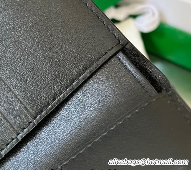 Top Quality Bottega Veneta Intrecciato Leather Bi-Fold Wallet with All-over Stitching 743211 Black 2024