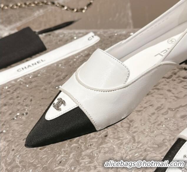 Best Grade Chanel Lambskin & Grosgrain Pointed Ballet Flat White 0322129