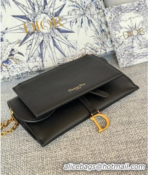 Famous Brand Dior Long Saddle Wallet with Chain in Palm-Grained Leather CD8050 Black 2023