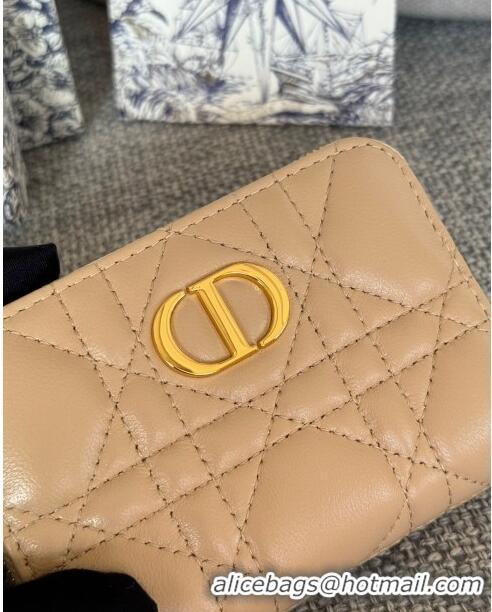 Good Taste Dior Caro Compact Zipped Wallet in Cannage Calfskin CD0215 Beige 2024