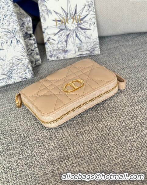 Good Taste Dior Caro Compact Zipped Wallet in Cannage Calfskin CD0215 Beige 2024