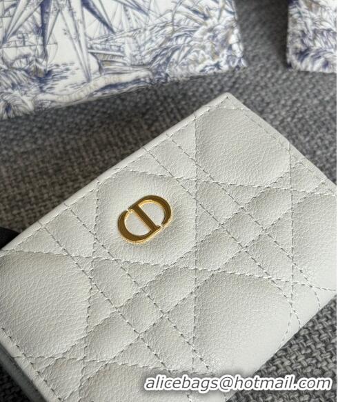 Super Quality Dior Caro Glycine Card Pouch Wallet in Cannage Grained Calfskin 0415 White 2024