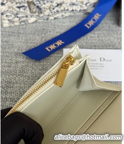 Super Quality Dior Caro Glycine Card Pouch Wallet in Cannage Grained Calfskin 0415 White 2024