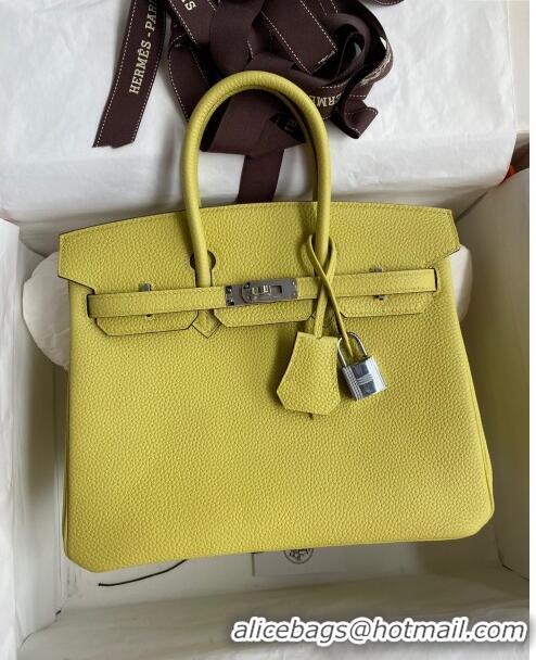 Well Crafted Hermes Birkin 25cm Bag in Original Togo Leather HB025 Light Yellow/Silver (Pure Handmade)