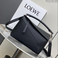 Affordable Price Loewe Small Puzzle Edge bag in Litchi-Grained Calfskin 0202 Black 2024