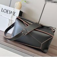 Top Quality Loewe Large Puzzle Bag in Smooth Calfskin L2107 Black/Red 2024