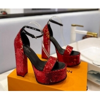 Pretty Style Louis Vuitton Fame Platform Sandal 14.5cm in Sequins Red/Gold 321036