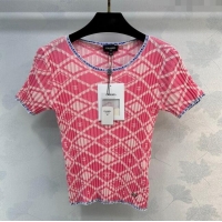Promotional Chanel Knit Short-sleeved Sweater CH032820 Pink 2024