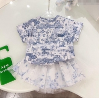 ​Well Crafted Dior T-shirt and Skirt D040309 Blue 2024 (Kids)