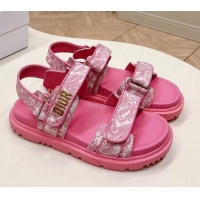 Good Quality Dior Dioract Flat Strap Sandal in Technical Fabric with Fuchsia Pink Allover Butterfly Print 226061