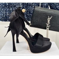 Good Looking Dior Mlle Dior Heeled Platform Sandals 12cm in Satin with Bow Black 226078